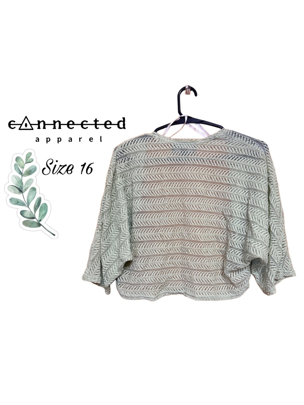 🌿 Connected Apparel Seafoam Crochet Lace Bolero Shrug Size 16 | Fits like 12 🌿 - Picture 3 of 6